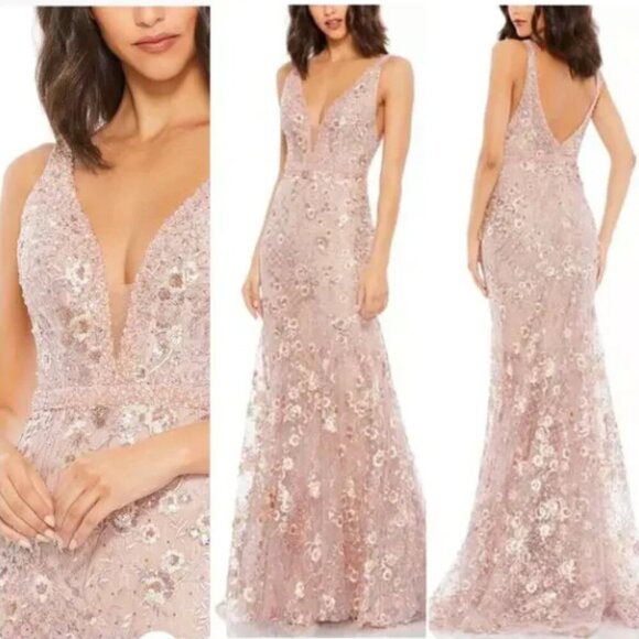 Mac Duggal Dresses & Skirts - Mac Duggal 67481 Floral Embellished Plunge Gown Size 6 NWT Luxury Formal Dress